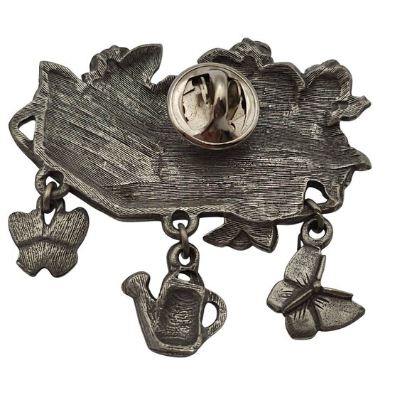 Vtg Brooch Pin Set of 2 Tea & Garden Theme Dangle Butterflies Basket Picnic - Picture 11 of 15